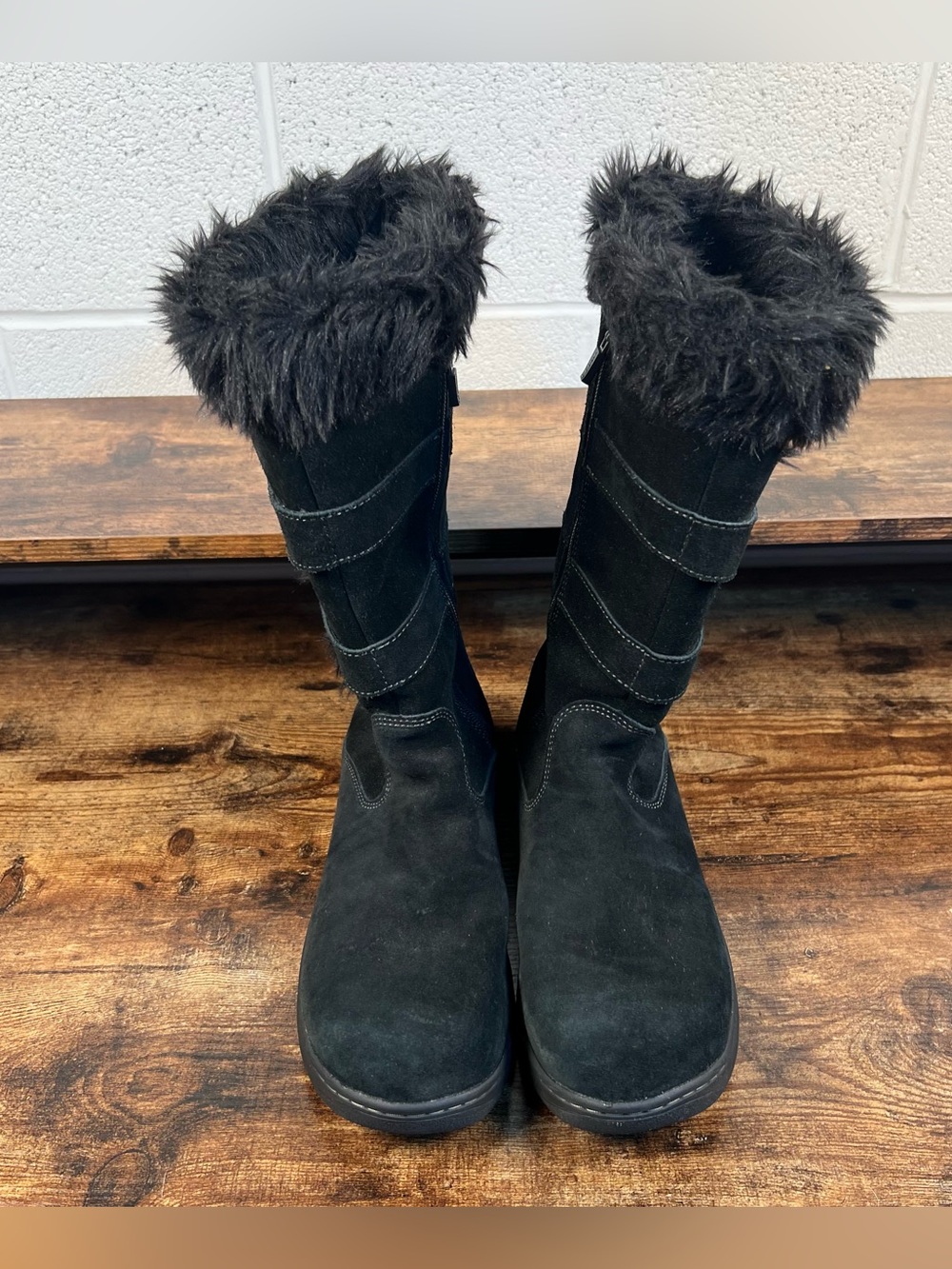 LL Bean Boots Waterproof Faux Fur Black Suede Primaloft Tall Winter Women's 9 - Picture 4 of 10